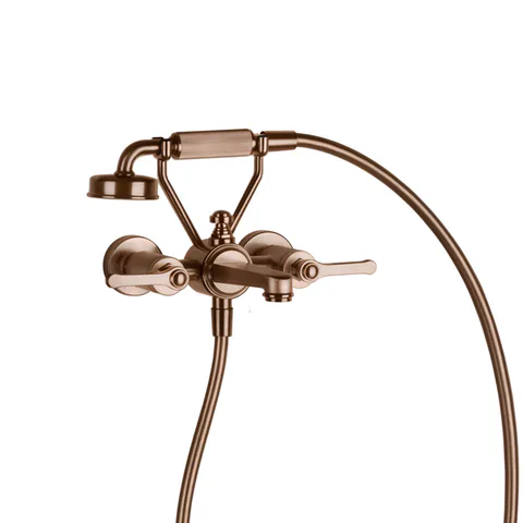 GESSI VENTI20 Смеситель для ванны настенный, двухвентильный, с ручным душем и шлангом 1500 мм., цвет Copper Brushed PVD