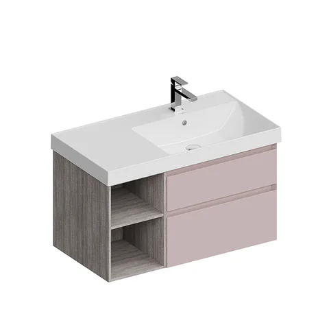 Kerama Marazzi Тумба CUBO правая подвесная с ящиками 90, мальва матовая-древесная  (Цена по Распродаже)