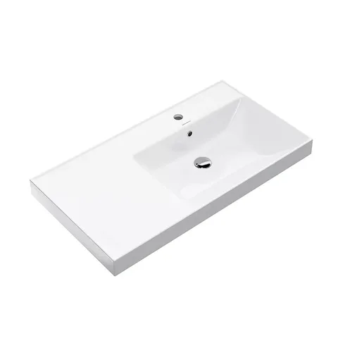 Kerama Marazzi Раковина CUBO правая подвесная\мебельная 90*48,5*18см, с 1 отв. под смеситель, с переливом, цвет белый глянцевый (Цена по Акции)