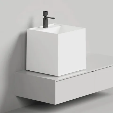Salini Раковина накладная 450x450x450мм, S-Sense ARMONIA SQUARE TOP 03, без отв. Под смеситель, цвет белый глянцевый