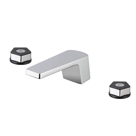 Newform ParkLE Смеситель для раковины на 3 отверстия (1/2” t piece) с коротким изливом и донным клапаном, цвет:  хром + черный матовый