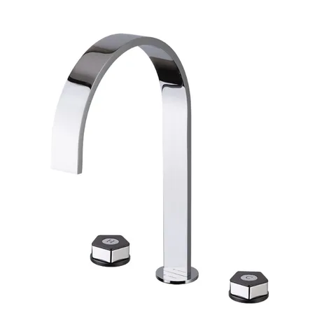 Newform ParkLE Смеситель для раковины на 3 отверстия (1/2” t piece) с высоким изливом и донным клапаном, цвет:  хром + черный матовый