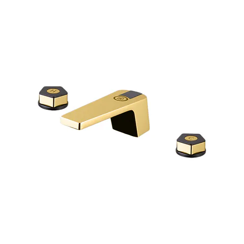 Newform ParkLE Смеситель для ванны на 3 отверстия (1/2” t piece) с коротким изливом и донным клапаном, цвет:  PVD glossy gold + черный матовый