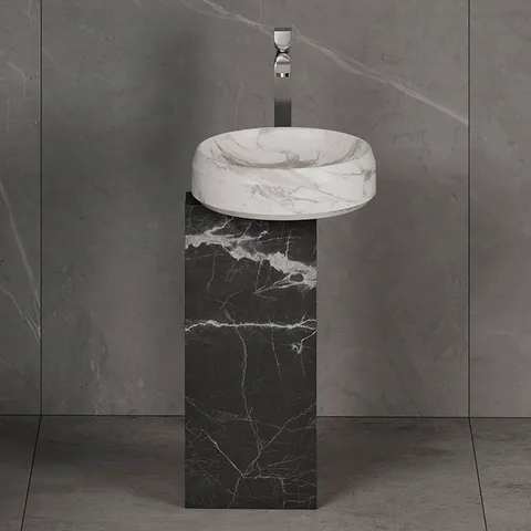 DEA DESIGN Marble Раковина Marsala из мрамора наполньная h900х465х465 мм , цвет чаша White Cararra/пьедестал Black Marquina