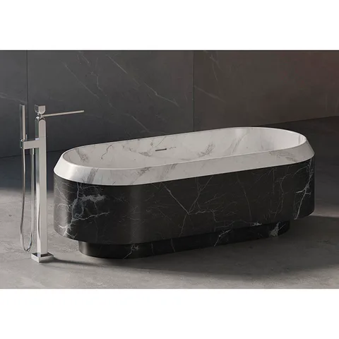 DEA DESIGN Marble Ванна Parma из мрамора отдельностоящая 1680х770хh563 мм , цвет чаша с бортиком White Cararra/внешняя часть Black Marquina