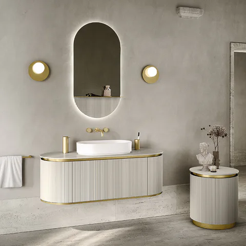 Oasis ARKO oval Зеркало 1100x560 мм, с полкой и круговой LED подсветкой, без выкл. цвет: Corda elegance M52 фурнитура: латунь