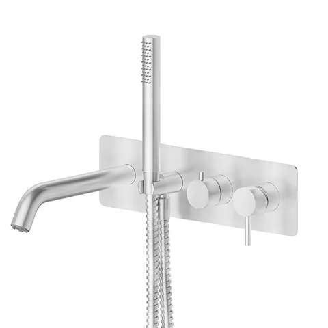 Newform X-Steel 316 Смеситель для ванны встраиваемый с ручным душем, излив 231 мм,  внешняя часть , цвет: нержавеющая сталь