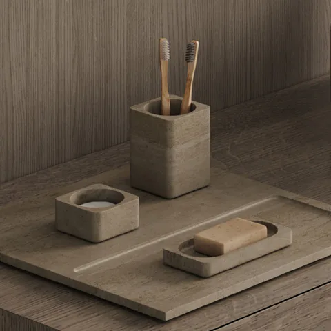 DEA DESIGN Marble Стакан из мрамора настольный h104х80х80 мм , цвет Travertine