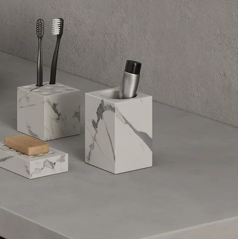 DEA DESIGN Marble Стакан из мрамора настольный h120х80х80 мм , цвет Statuario White