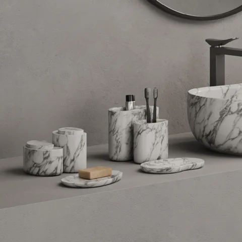 DEA DESIGN Marble Стакан из мрамора настольный h120х110х90 мм , цвет Statuario White