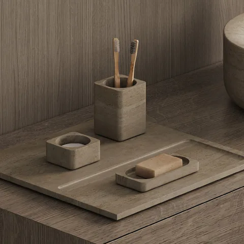 DEA DESIGN Marble Поддон для аксессуаров  из мрамора настольный  h18х400х400 мм , цвет Travertine