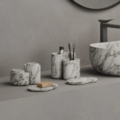DEA DESIGN Marble Стакан из мрамора настольный h150х150х100 мм , цвет Statuario White