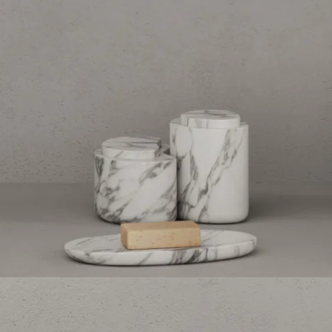 DEA DESIGN Marble Контейнер с крышкой из мрамора настольная h85х150х92 мм , цвет Statuario White