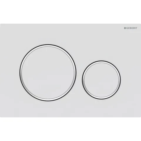 Geberit Sigma20 Клавиша для двойного смыва, круглая: белый матовый лак, легкоочищ. покр., декор. кольца: глянцевый хром