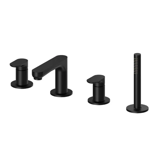 Newform Linfa II Смеситель на борт ванны на 4 отверстия, с изливом, переключателем и ручным душем,  цвет: черный матовый
