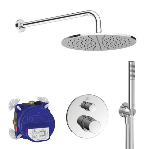 Ideal Standard Ceratherm T100 Душ комплект: встроен. термостат+наруж. часть с перекл.,  руч душ+, верх. душ: 300 мм+штанга: 400 мм цвет: хром