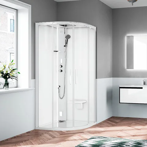 NOVELLINI GLAX Душевая кабина 1000х1000х2240 мм.,Hammam , смеситель термостатический, сиденье, отделка белая матовая, стекла прозрачные