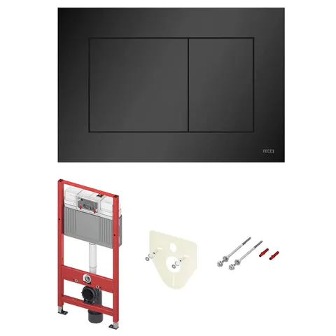 TECE Комплект (4в1) TECEbase 3.0 c кронштейнами, звукоизоляция, панель смыва TECEnow черная матовая (латунный вентиль)