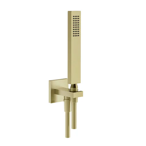 Gessi Rettangolo Душевой комплект: вывод на 1/2”, держатель, шланг 1,5м и душевая лейка, цвет: Brushed Brass PVD