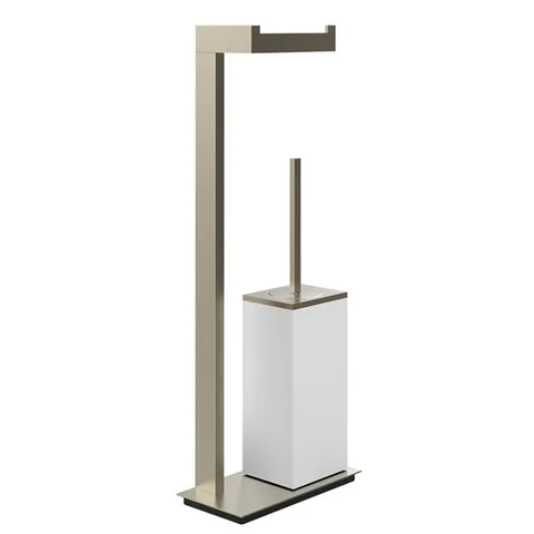 Gessi Rettangolo Стойка с держателем для туалетной бумаги и ершиком, напольная, цвет: Finox/белый