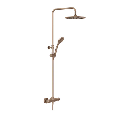 GESSI MINIMALISTIC SHOWER Душевая стойка с термостатическим смесителем, верхним душем Ø250 мм, ручным душем и шлангом 1500 мм, цвет Copper Brushed PVD