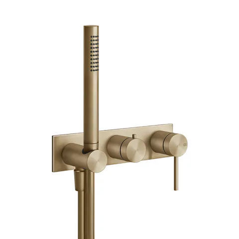 GESSI 316 Встраиваемый смеситель для ванны, автомат переключатель ванна-душ, держатель неподвижный (внешняя часть), цвет: warm bronze brushed pvd