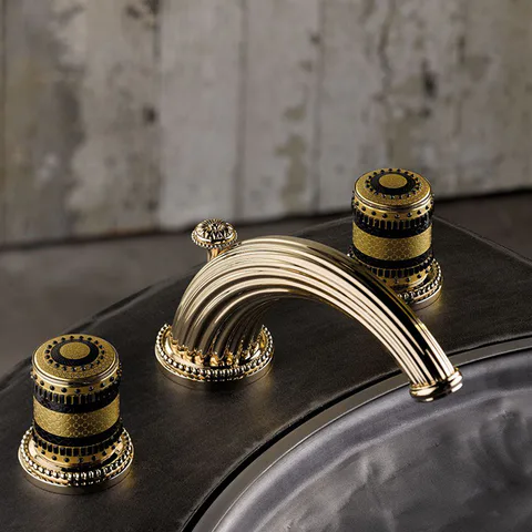 THG Monte Carlo porcelaine or Смеситель для раковины с 3отв. с донным клапаном, Цвет:Polished gold