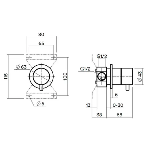 QuadroDesign SOURCE/OTTAVO IN044OC Встраиваемая часть переключателя из стены на 2 потребителя, Light gold PVD