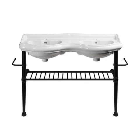 KERASAN RETRO Консоль металлическая на ножках для раковины 120см, с полкой решеткой, с 2-я полотенцедержателями  цвет черный матовый