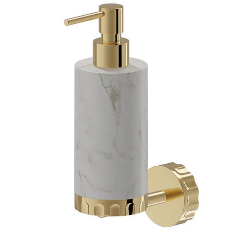 Newform Ionika allure accessori Дозатор для мыла подвесной WHITE MARBLE, цвет: PVD glossy gold