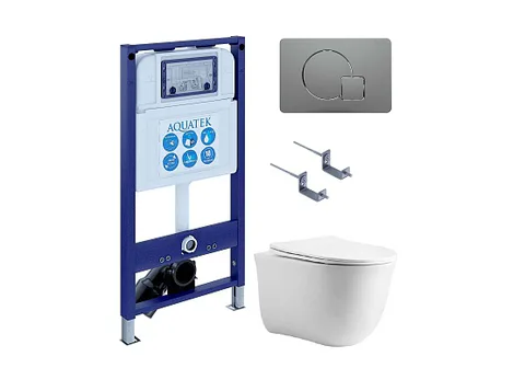 SET AQUATEK КЛАССИК cm-070 4в1 (рама AQUATEK INS-0000025 + крепление KKI-0000002 + кнопка KDI-0000070 + унитаз AQ1112-00 + тонкое сиденье с механизмом c механизмом плавного закрывания)
