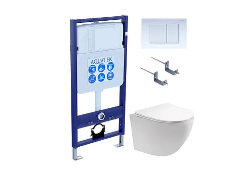 SET AQUATEK ЕВРОПА cm-009 4в1 (рама AQUATEK Standard INS-0000012 + крепеж KKI-0000002 + клавиша KDI-0000009 + унитаз ЕВРОПА AQ1900-00 с тонким сиденьем c механизмом плавного закрывания)