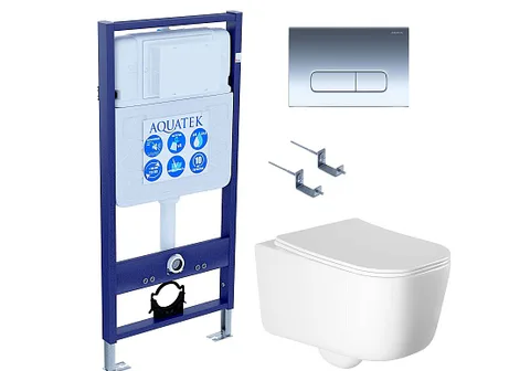 SET AQUATEK ЛУГАНО-016 4в1 (рама AQUATEK Standard INS-0000012 + крепеж KKI-0000002 + клавиша KDI-0000016 + унитаз ЛУГАНО AQ2002-00 с тонким сиденьем c механизмом плавного закрывания)