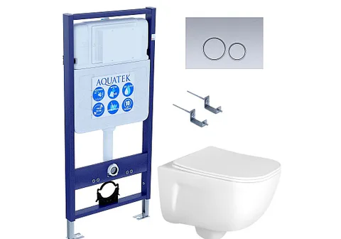 SET AQUATEK ДИВА-019 4в1 (рама AQUATEK Standard INS-0000012 + крепеж KKI-0000002 + клавиша KDI-0000019 + унитаз ДИВА AQ2012-00 с тонким сиденьем c механизмом плавного закрывания)