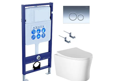 SET AQUATEK НИКА-018 4в1 (рама AQUATEK Standard INS-0000012 + крепеж KKI-0000002 + клавиша KDI-0000018 + унитаз НИКА AQ2009-00 с тонким сиденьем c механизмом плавного закрывания)