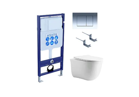 Set AQUATEK КЛАССИК cm (рама AQUATEK Standard INS-0000012 с звукоиз.прокладкой + крепеж KKI-0000002 + кнопка KDI-0000010 + унитаз КЛАССИК AQ1112-00 с крышкой-сиденьем c механизмом плавного закрывания)