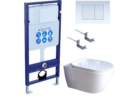 SET AQUATEK ПОЛАРИС (рама AQUATEK Standard INS-0000012 + унитаз ПОЛАРИС AQ0700-01 с тонким сиденьем soft-close + крепеж KKI-0000002 + панель KDI-0000009)