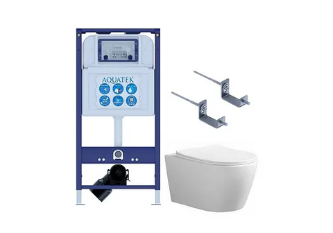 Set AQUATEK АУРА INS25 (рама AQUATEK INS-0000025+KKI-0000002 крепеж+ унитаз АУРА AQ1805T-00, тонкое сиденье с механизмом плавного закрывания)