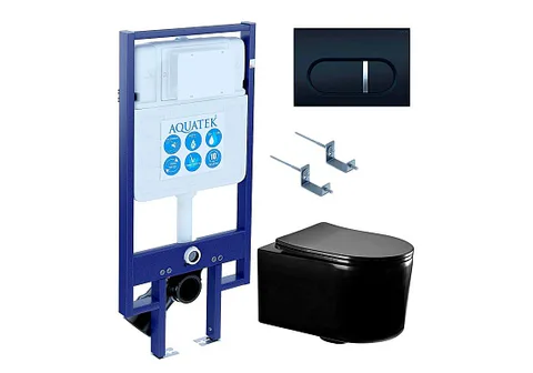 SET AQUATEK МИЯ-MB-045 4в1 (рама AQUATEK Standard INS-0000020 + крепеж KKI-0000002 + клавиша KDI-0000045 + унитаз AQ2004-MB с тонким сиденьем c механизмом плавного закрывания)