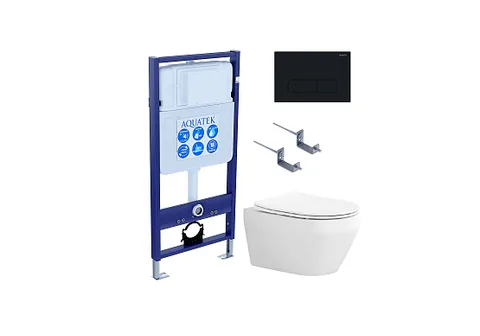 SET AQUATEK ЛЕЯ Т (рама AQUATEK Standard INS-0000012, клавиша KDI-0000017, крепёж KKI-0000002 + унитаз ЛЕЯ AQ1199T-00 с тонким сиденьем soft-close)