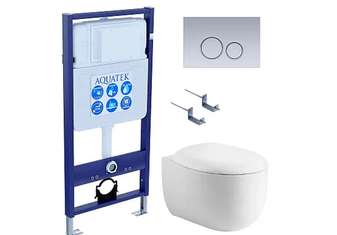 SET AQUATEK АЛЬТАИР-019 4в1 (рама AQUATEK Standard INS-0000012 + крепеж KKI-0000002 + клавиша KDI-0000019 + унитаз АЛЬТАИР AQ1980-00 с тонким сиденьем c механизмом плавного закрывания)