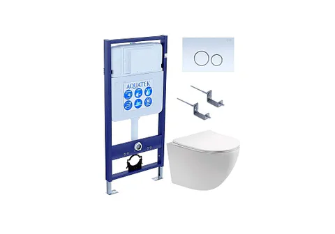 Комплект инсталляция + унитаз + кнопка + крепеж –Set AQUATEK ЕВРОПА (рама AQUATEK Standard INS-0000012 с звукоиз.прокладкой+крепеж KKI-0000002+кнопкаKDI-0000015+унитаз AQ1901-00 с тонким сиденьем sc)