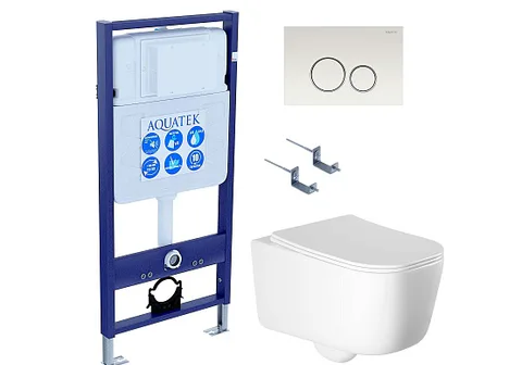 SET AQUATEK ЛУГАНО-015 4в1 (рама AQUATEK Standard INS-0000012 + крепеж KKI-0000002 + клавиша KDI-0000015 + унитаз ЛУГАНО AQ2002-00 с тонким сиденьем c механизмом плавного закрывания)