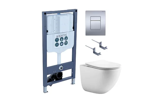 Комплект инсталляция + унитаз + кнопка + крепеж –Set AQUATEK ГЕЛИОС (рама AQUATEK INSP-0000002 +крепеж KKI-0000002+ кнопка PNN-0000003+унитаз AQ1993T-00 с тонким сиденьем sc)