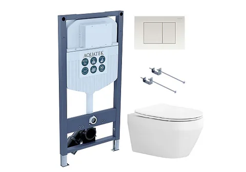 SET AQUATEK ЛЕЯ KKI-1-009 4в1 (рама AQUATEK INS-0000023 + крепеж KKI-0000001 + клавиша KDI-0000009 + унитаз ЛЕЯ AQ1199-00 с тонким сиденьем c механизмом плавного закрывания)