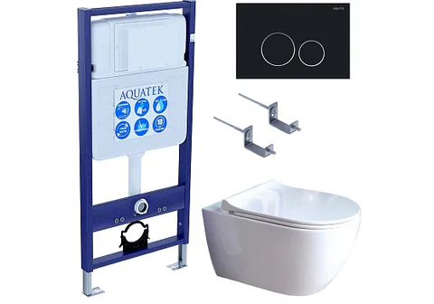 SET AQUATEK ПОЛАРИС (рама AQUATEK Standard INS-0000012 + унитаз ПОЛАРИС AQ0700-01 с тонким сиденьем c механизмом плавного закрывания + крепеж KKI-0000002 + панель KDI-0000020)