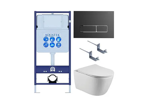 SET AQUATEK БЕТТА-065 4в1 (рама AQUATEK Standard INS-0000012 + крепеж KKI-0000002 + клавиша KDI-0000065 + унитаз БЕТТА AQ1253W-00 с тонким сиденьем с механизмом плавного закрывания)