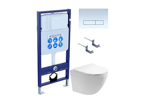 SET AQUATEK ЕВРОПА T KDI21 (рама AQUATEK Standard INS-0000012 с клавишей KDI-0000021 и крепежом KKI-0000002 + унитаз AQ1900T-00 с тонким сиденьем sc)