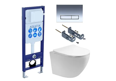 SET AQUATEK ЕВРОПА TINS17/KDI23 (рама AQUATEK INS-0000017 с клавишей KDI-0000023 и крепежом KKI-0000016+унитаз AQ1900T-00 с тонким сиденьем с механизмом плавного закрывания)