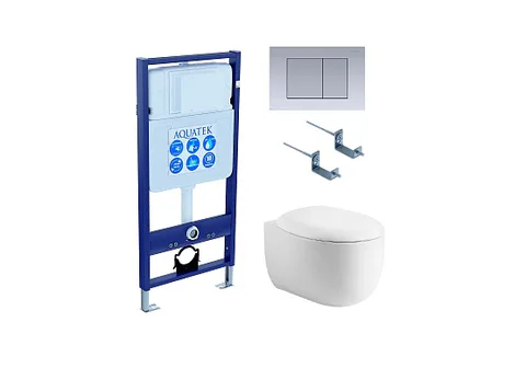 Комплект инсталляция + унитаз + кнопка + крепеж –Set AQUATEK АЛЬТАИР (рама AQUATEK Standard INS-0000012 с звукоиз.прокладкой+крепеж KKI-0000002+кнопкаKDI-0000011+унитаз АЛЬТАИР AQ1980-00 с крышкой-сиденьем soft-close)